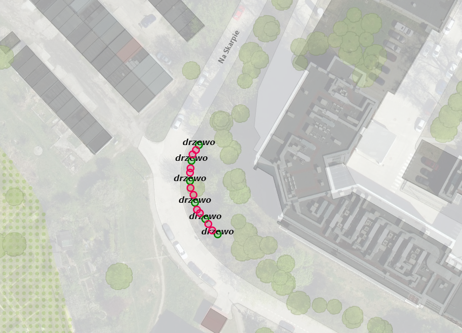 Mapa terenu z przykładowym planem nasadzeń